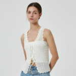 GANNI Shiny Pointelle Knit Vest – Ivory