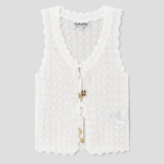 GANNI Shiny Pointelle Knit Vest – Ivory