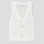 GANNI Shiny Pointelle Knit Vest – Ivory