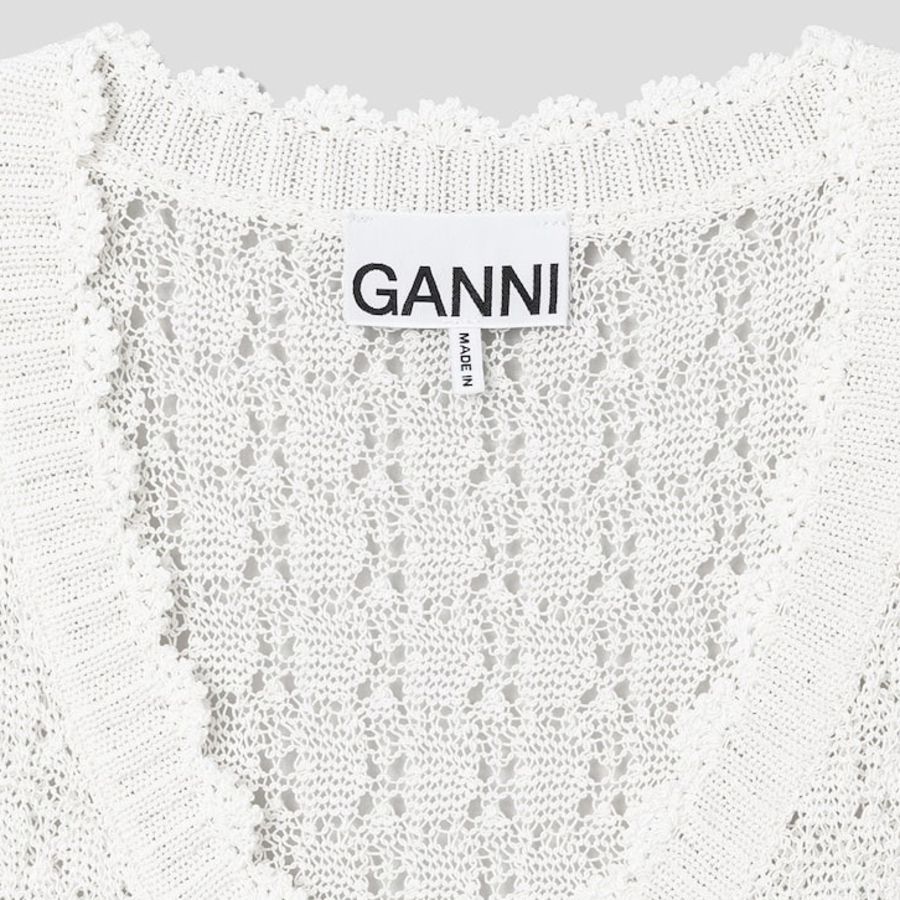 GANNI Shiny Pointelle Knit Vest – Ivory