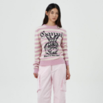 GANNI Striped Graphic Wool Mix Bunny Crewneck – Primrose Pink