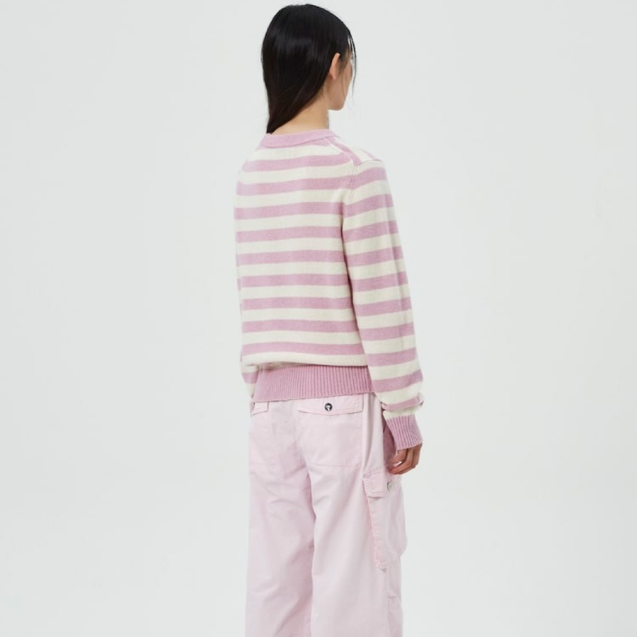 GANNI Striped Graphic Wool Mix Bunny Crewneck – Primrose Pink