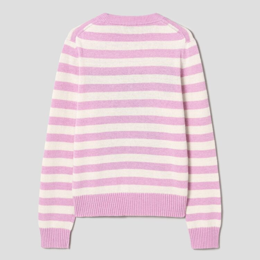 GANNI Striped Graphic Wool Mix Bunny Crewneck – Primrose Pink