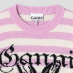 GANNI Striped Graphic Wool Mix Bunny Crewneck – Primrose Pink