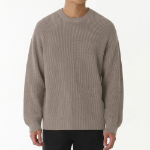 Cotton Ribbed Crew Neck Knit — Heather Beige