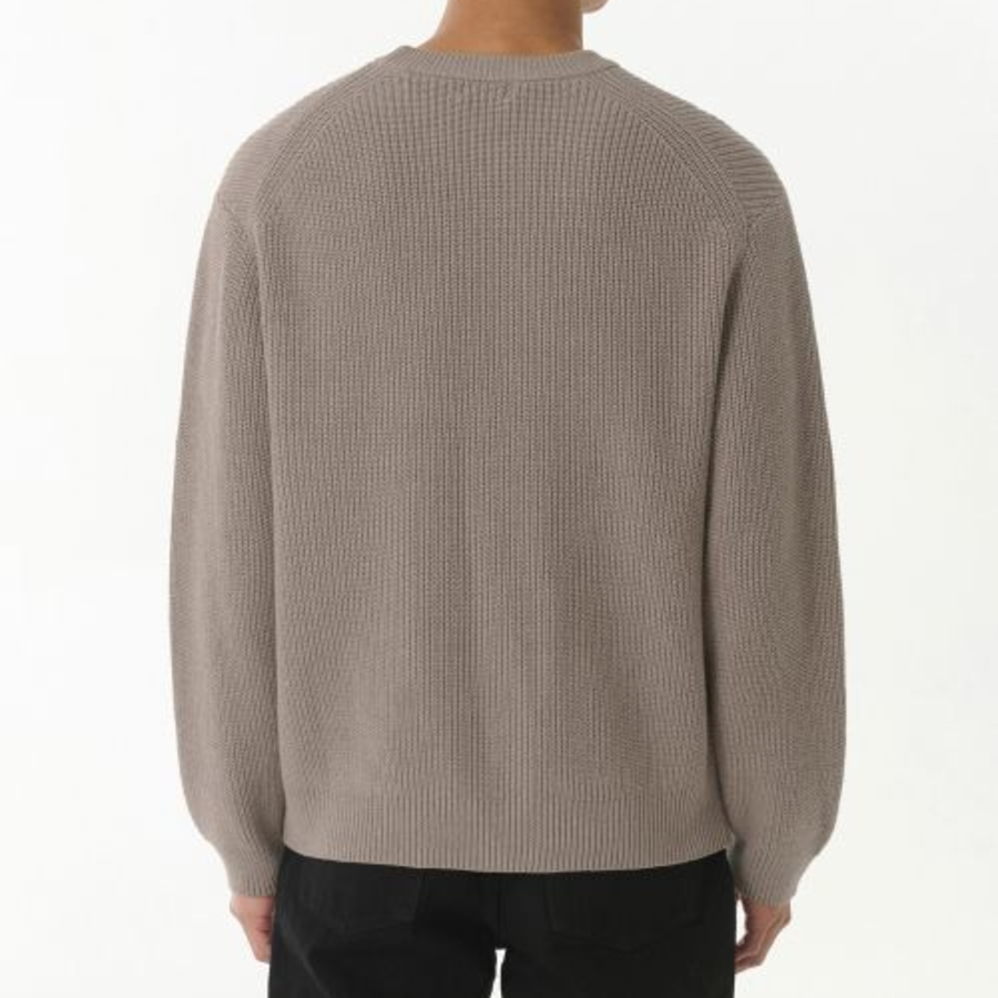 Cotton Ribbed Crew Neck Knit — Heather Beige