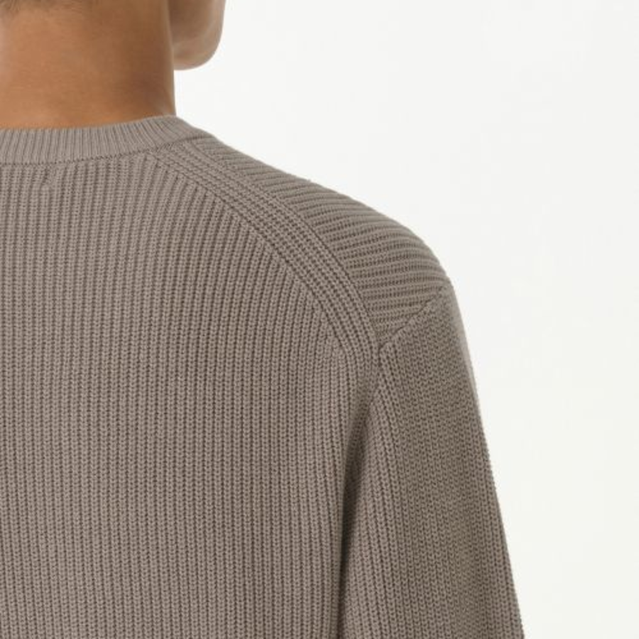 Cotton Ribbed Crew Neck Knit — Heather Beige