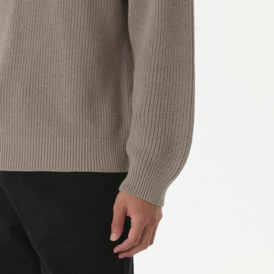 Cotton Ribbed Crew Neck Knit — Heather Beige