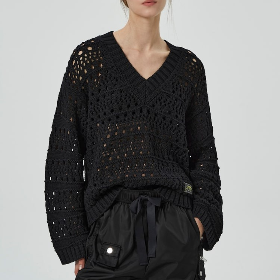 GANNI Cotton Mix V-neck – Black