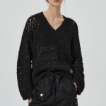 GANNI Cotton Mix V-neck – Black