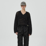 GANNI Cotton Mix V-neck – Black