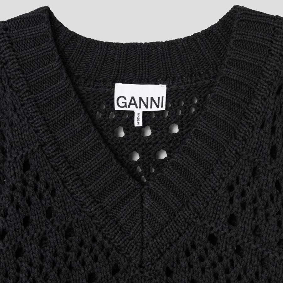 GANNI Cotton Mix V-neck – Black