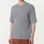 Cable Crew Neck Short Sleeve Knit — Gray