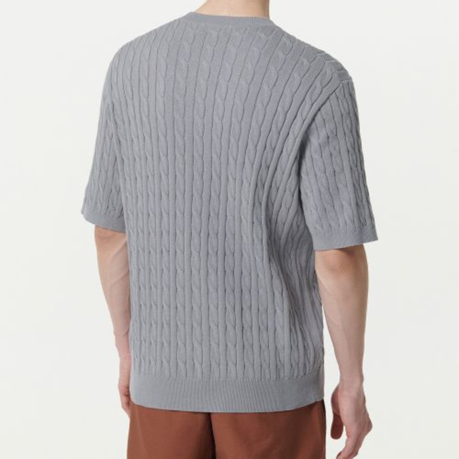 Cable Crew Neck Short Sleeve Knit — Gray