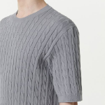 Cable Crew Neck Short Sleeve Knit — Gray