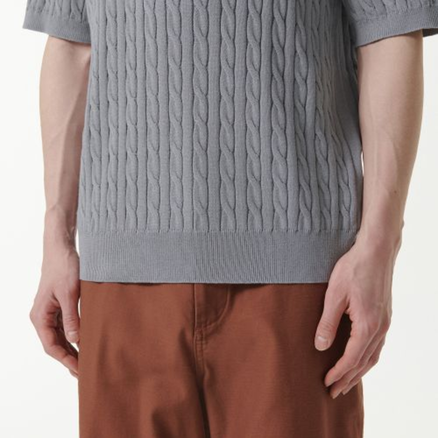 Cable Crew Neck Short Sleeve Knit — Gray