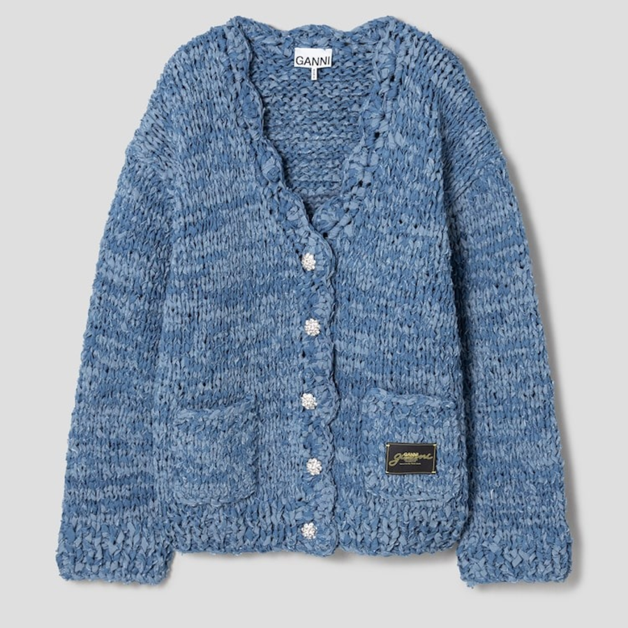 GANNI Denim Handknit Cardigan – Sky Blue