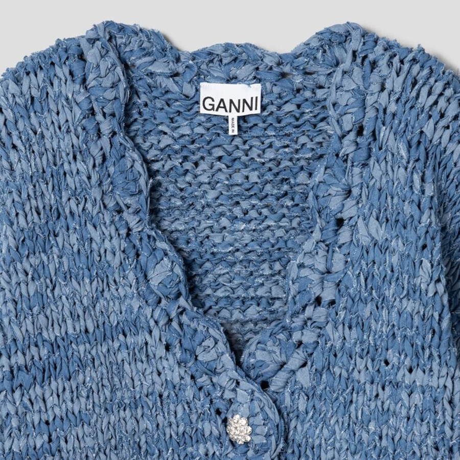 GANNI Denim Handknit Cardigan – Sky Blue