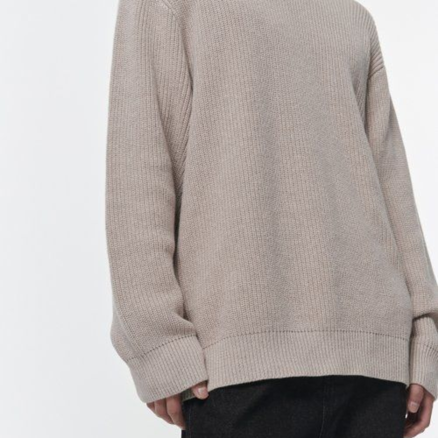 Cotton Ribbed Crew Neck Knit — Oatmeal