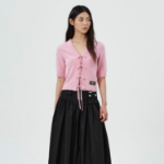 GANNI Future Wool Mix Short Sleeve Cardigan – Light Pink