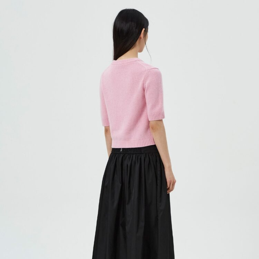 GANNI Future Wool Mix Short Sleeve Cardigan – Light Pink