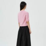 GANNI Future Wool Mix Short Sleeve Cardigan – Light Pink