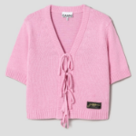 GANNI Future Wool Mix Short Sleeve Cardigan – Light Pink