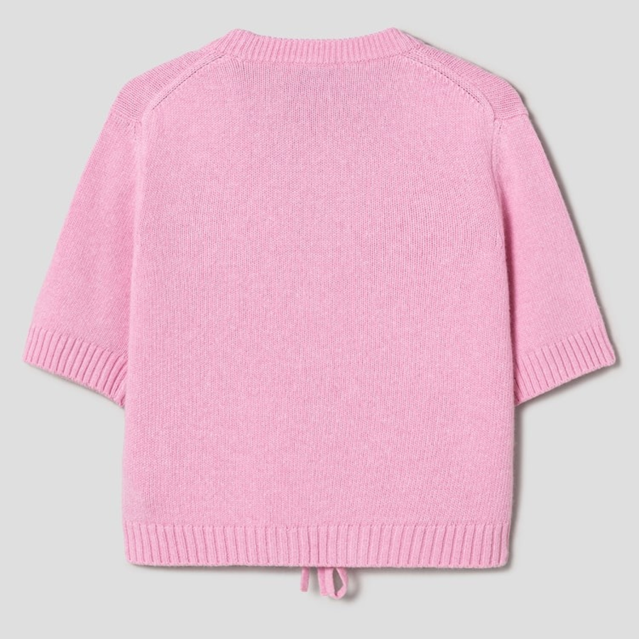 GANNI Future Wool Mix Short Sleeve Cardigan – Light Pink