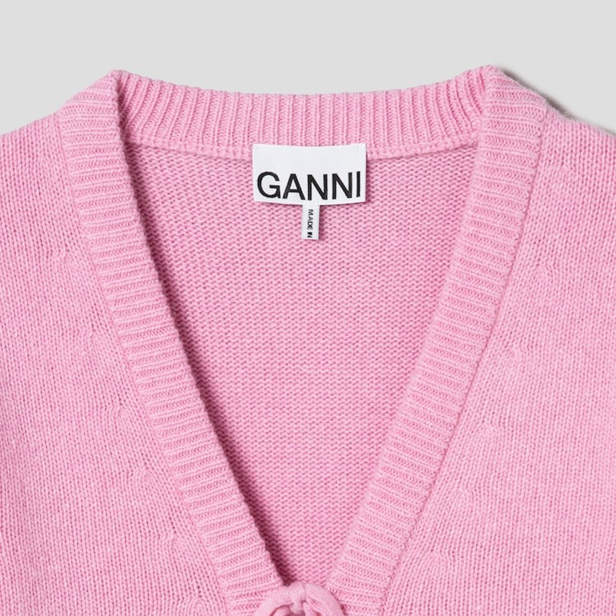 GANNI Future Wool Mix Short Sleeve Cardigan – Light Pink