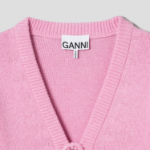 GANNI Future Wool Mix Short Sleeve Cardigan – Light Pink