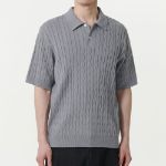 Cable Knitted Polo Shirt — Grey