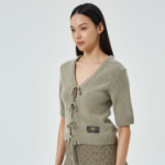 GANNI Future Wool Mix Short Sleeve Cardigan – Dusty Olive