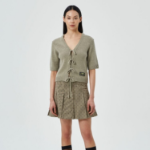 GANNI Future Wool Mix Short Sleeve Cardigan – Dusty Olive