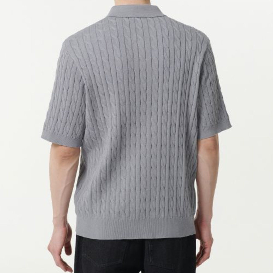 Cable Knitted Polo Shirt — Grey