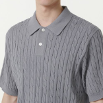 Cable Knitted Polo Shirt — Grey