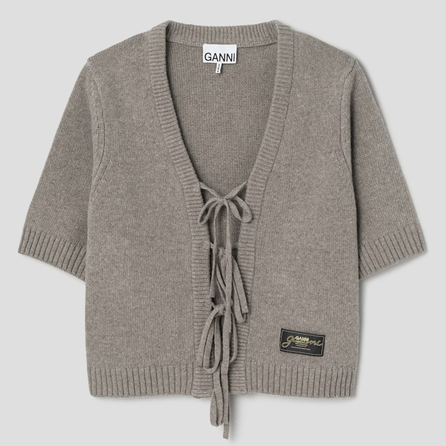 GANNI Future Wool Mix Short Sleeve Cardigan – Dusty Olive