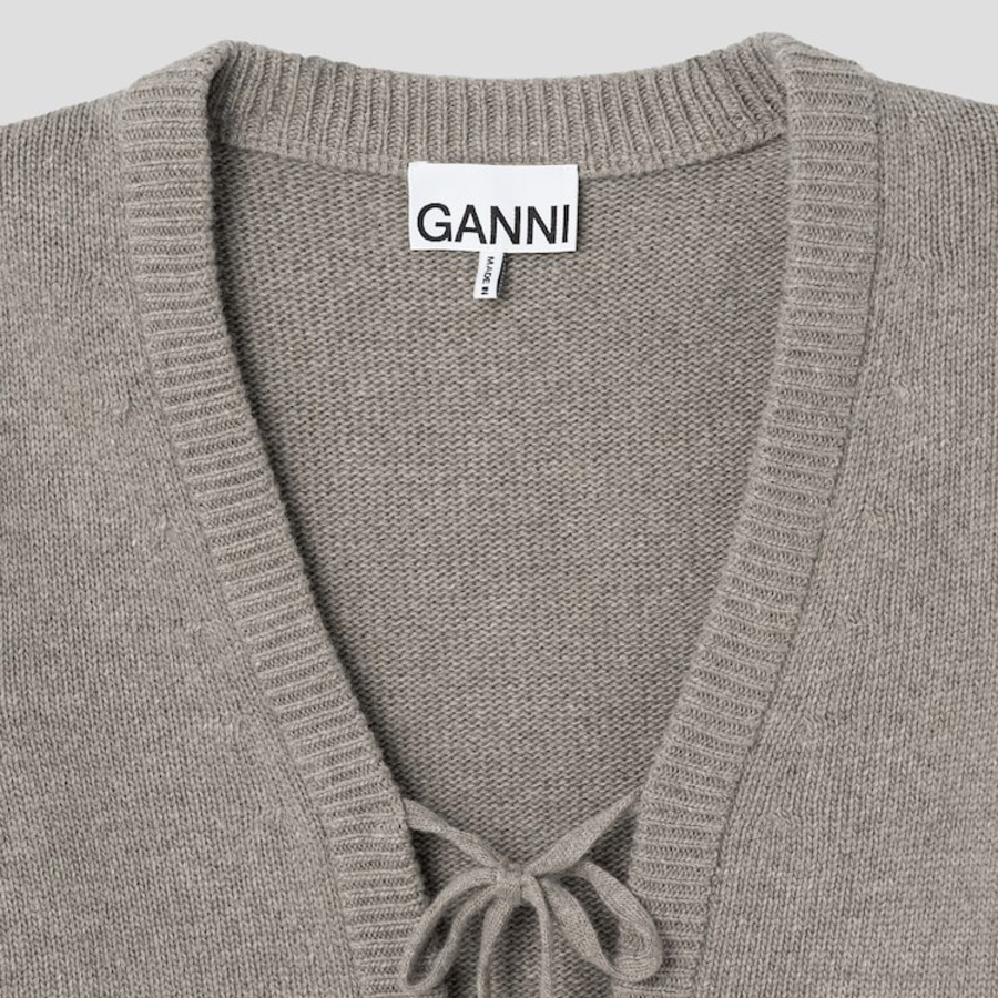 GANNI Future Wool Mix Short Sleeve Cardigan – Dusty Olive