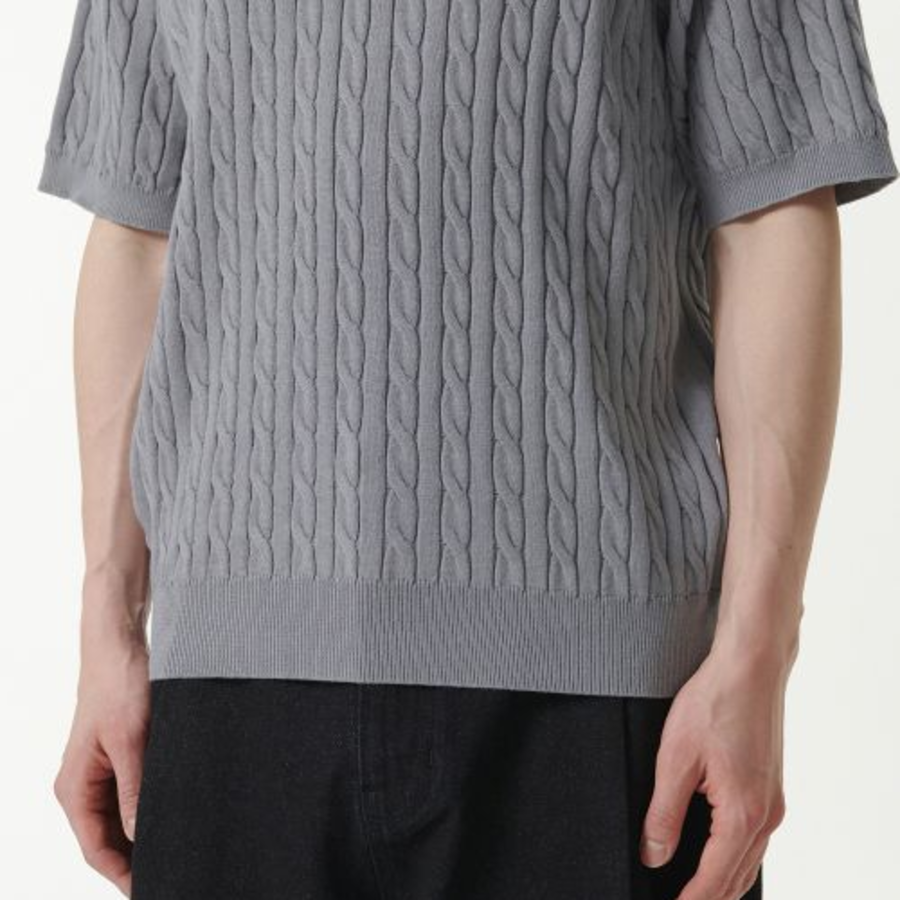 Cable Knitted Polo Shirt — Grey