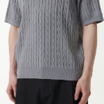 Cable Knitted Polo Shirt — Grey