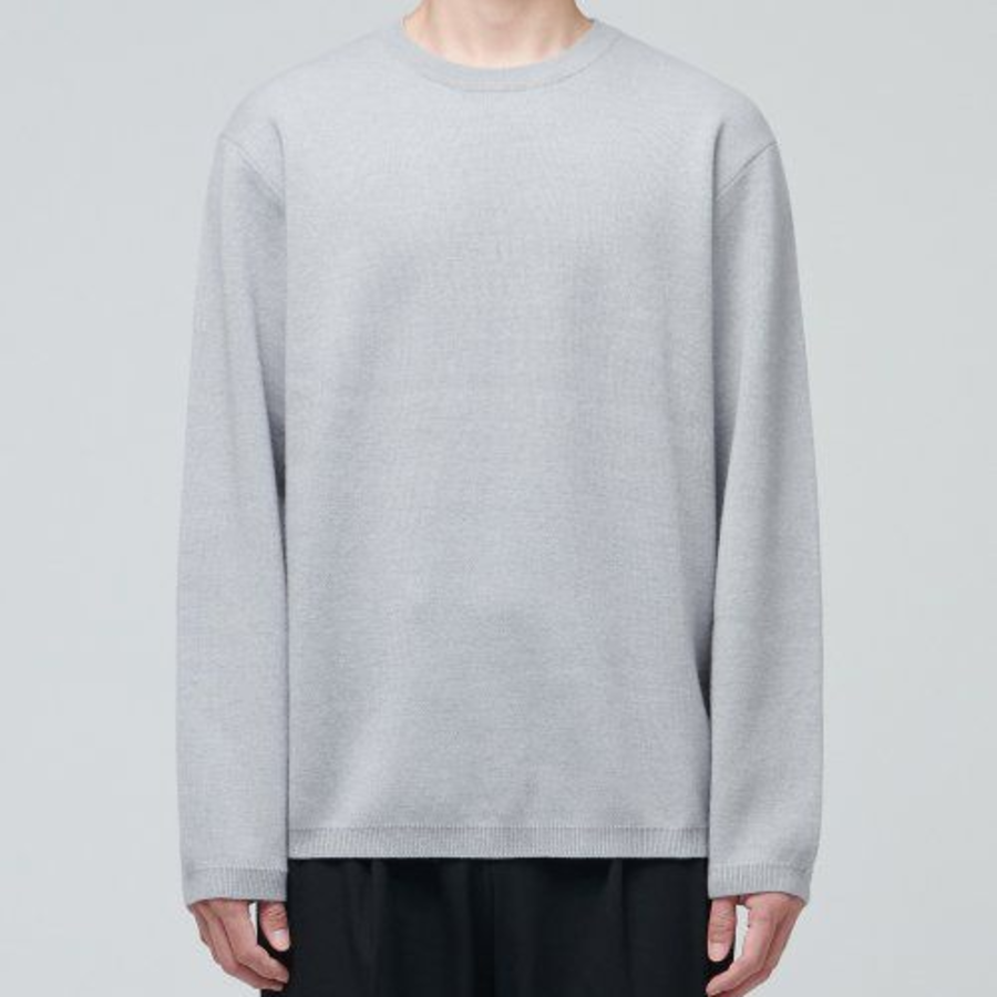 Minimal Crew Neck Knit — Light Grey
