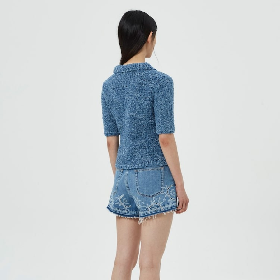 GANNI Denim Handknit Polo – Sky Blue