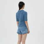 GANNI Denim Handknit Polo – Sky Blue