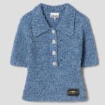 GANNI Denim Handknit Polo – Sky Blue