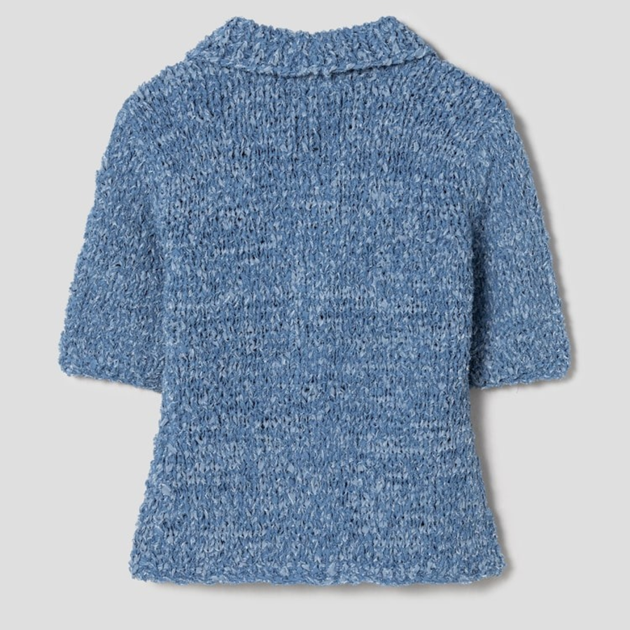 GANNI Denim Handknit Polo – Sky Blue