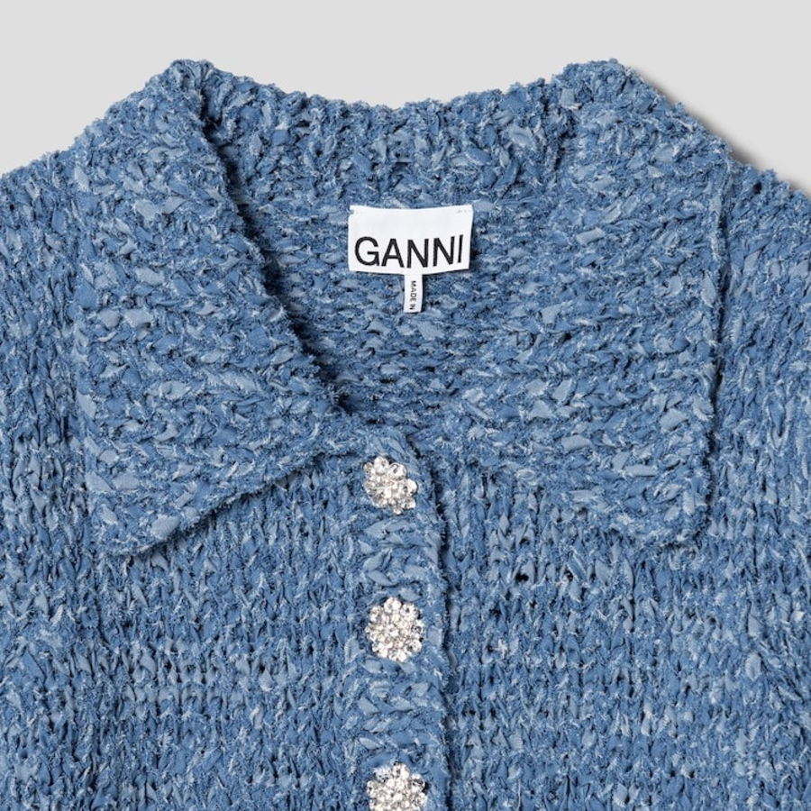 GANNI Denim Handknit Polo – Sky Blue