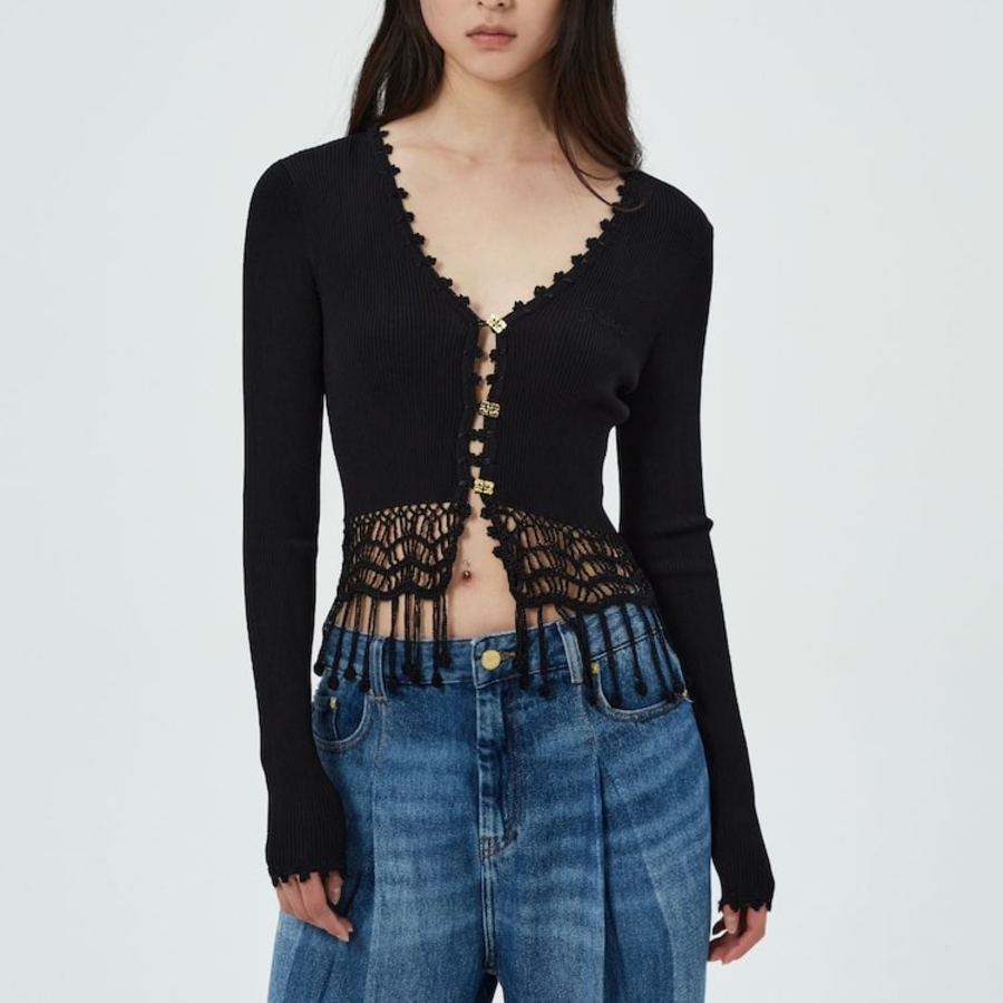 Кардиган из вискозы с кружевом и бахромой QN5351R08Q