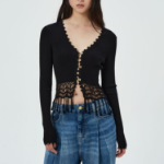 Кардиган из вискозы с кружевом и бахромой QN5351R08Q