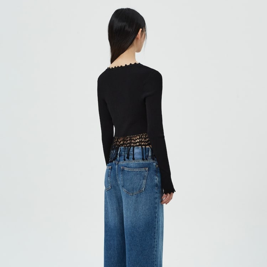 Кардиган из вискозы с кружевом и бахромой QN5351R08Q