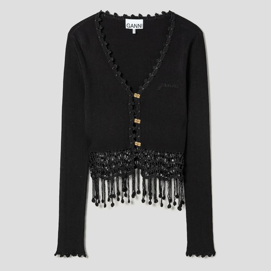 Кардиган из вискозы с кружевом и бахромой QN5351R08Q