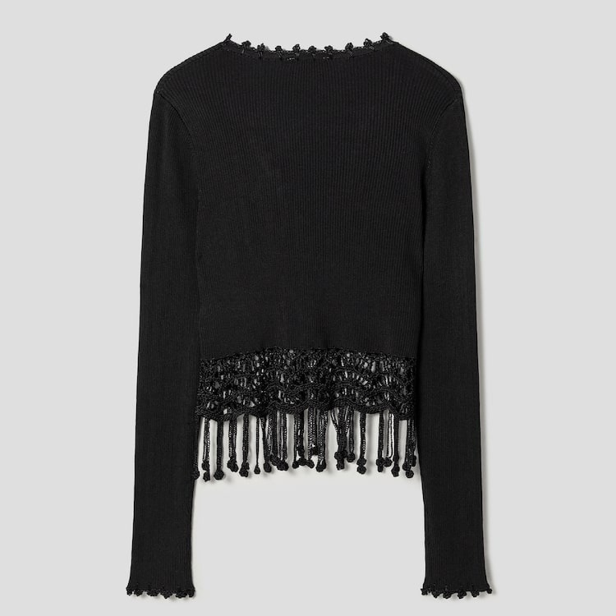 Кардиган из вискозы с кружевом и бахромой QN5351R08Q